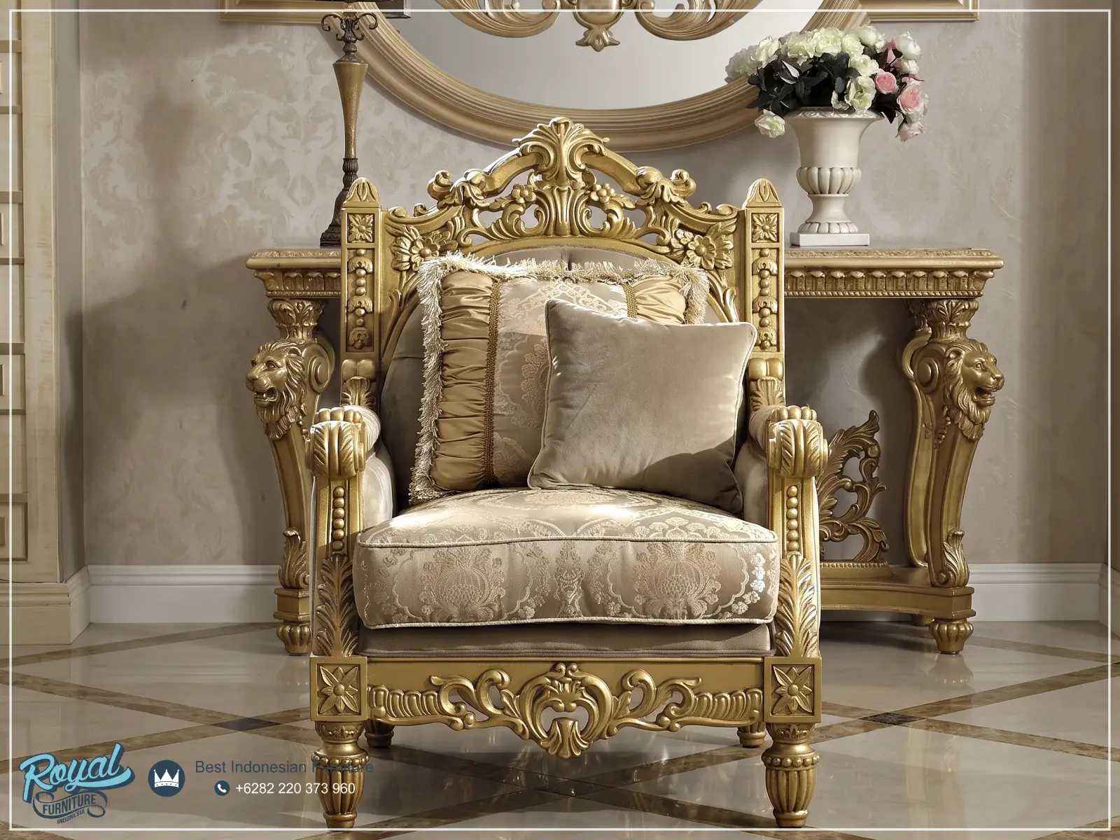 Kursi Sofa Klasik Gold Classic European Ukir Jepara Metallic Style Elegan Prestisius
