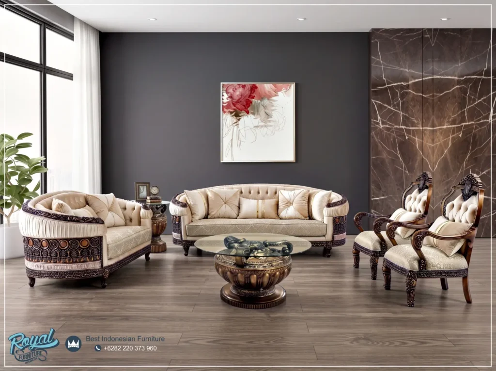 Set Sofa Tamu Ukir Klasik Royal Jepara Hadirkan Kemewahan Klasik Eropa di Ruang Tamu Anda