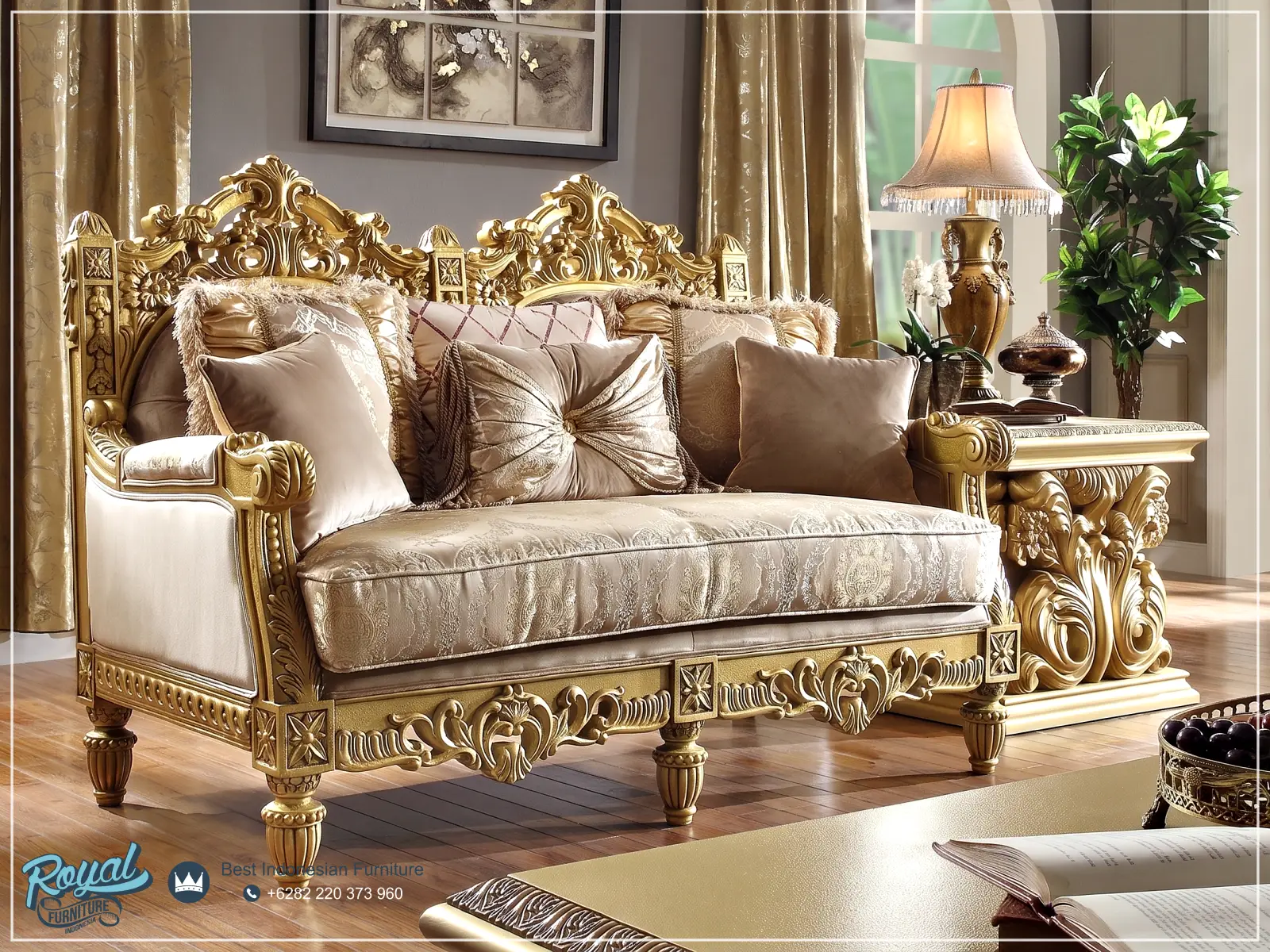 Sofa 2 Dudukan Klasik Gold Classic European Ukir Jepara Metallic Style Elegan Prestisius