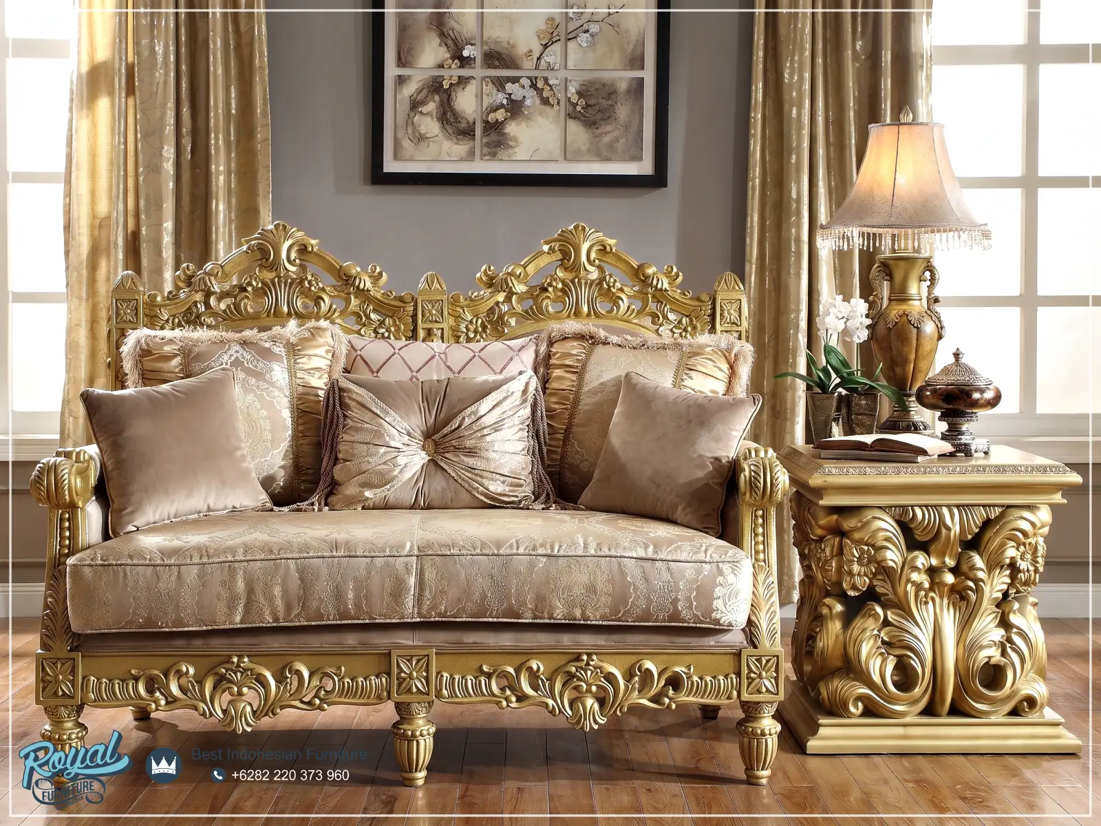 Sofa 2 Seater Klasik Gold Classic European Ukir Jepara Metallic Style Elegan Prestisius