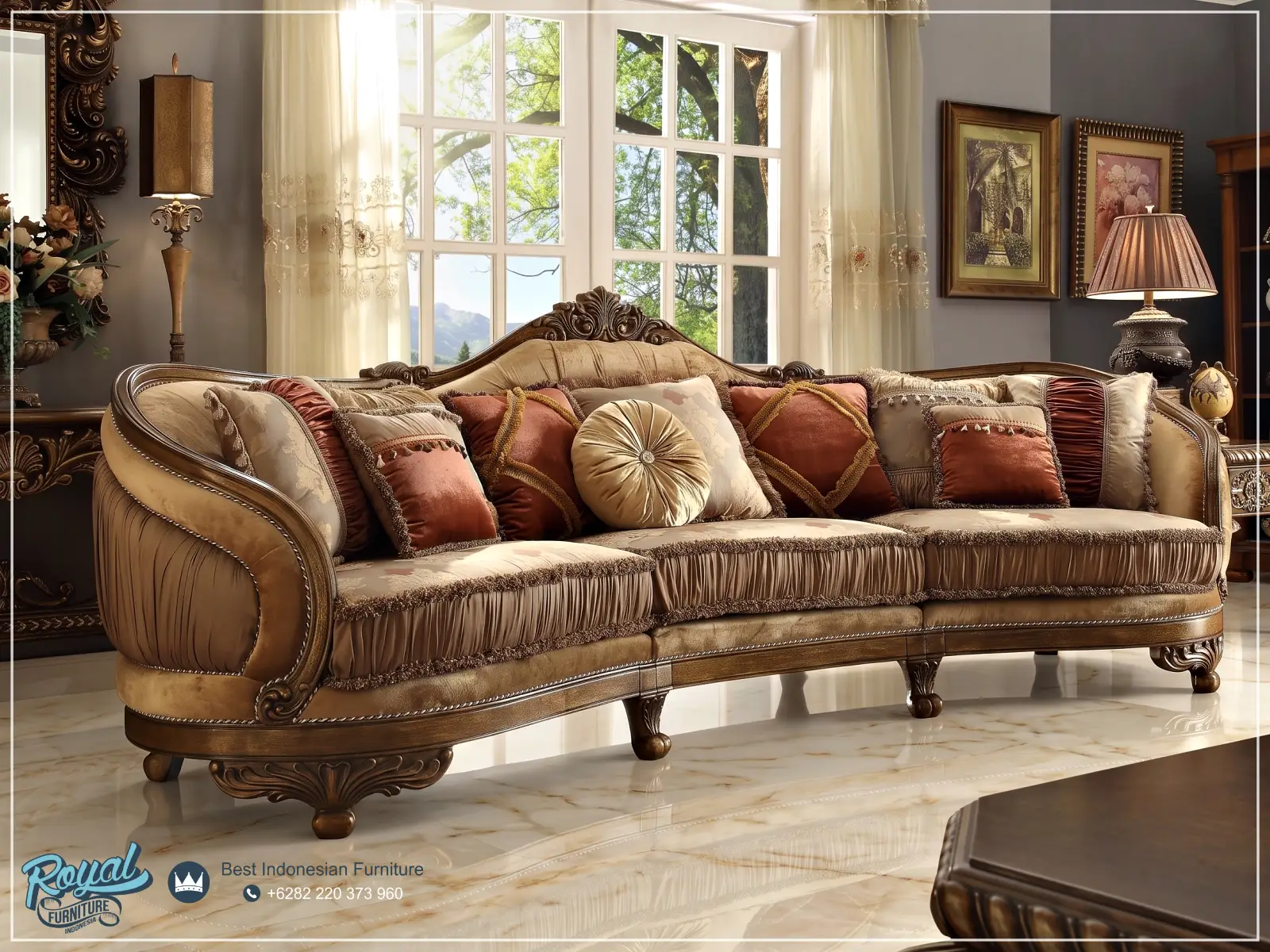 Sofa 3 Dudukan Mewah Ukir Jepara Sultan Italian Elegance