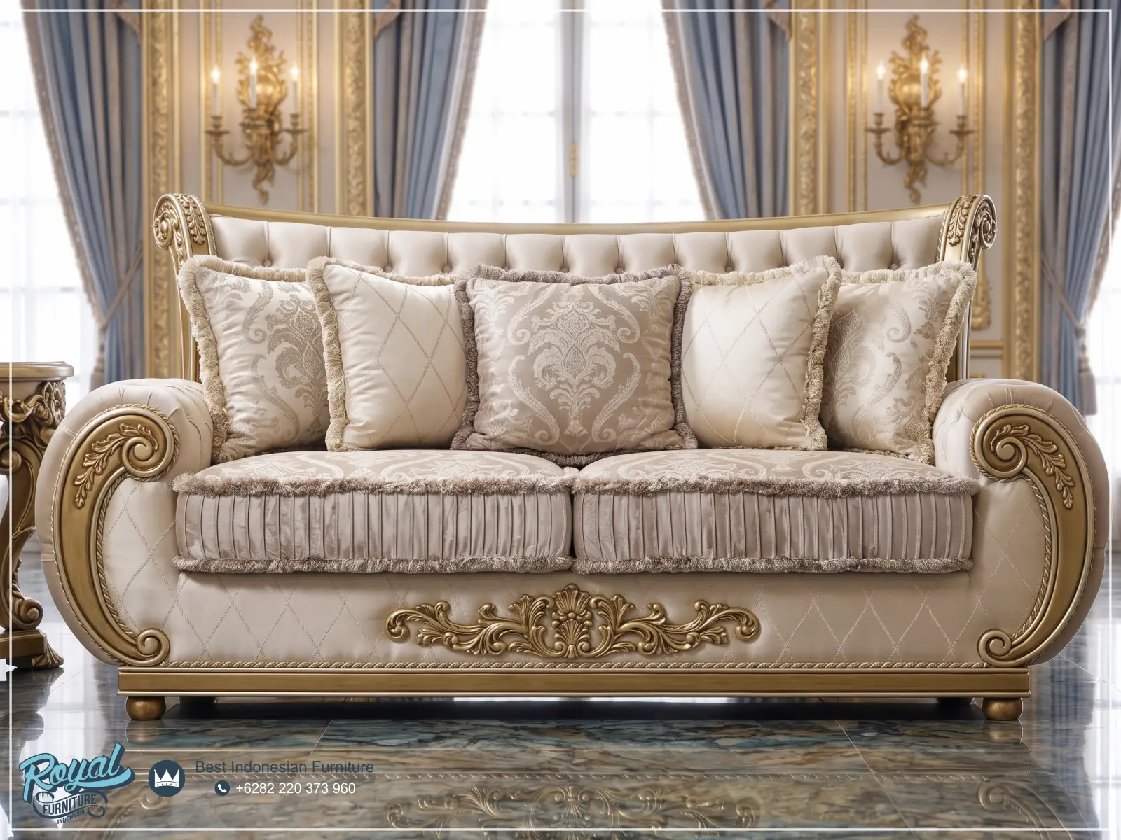 Sofa Klasik 2 Dudukan Ukir Gold Royal Jepara Mewah Gaya Eropa