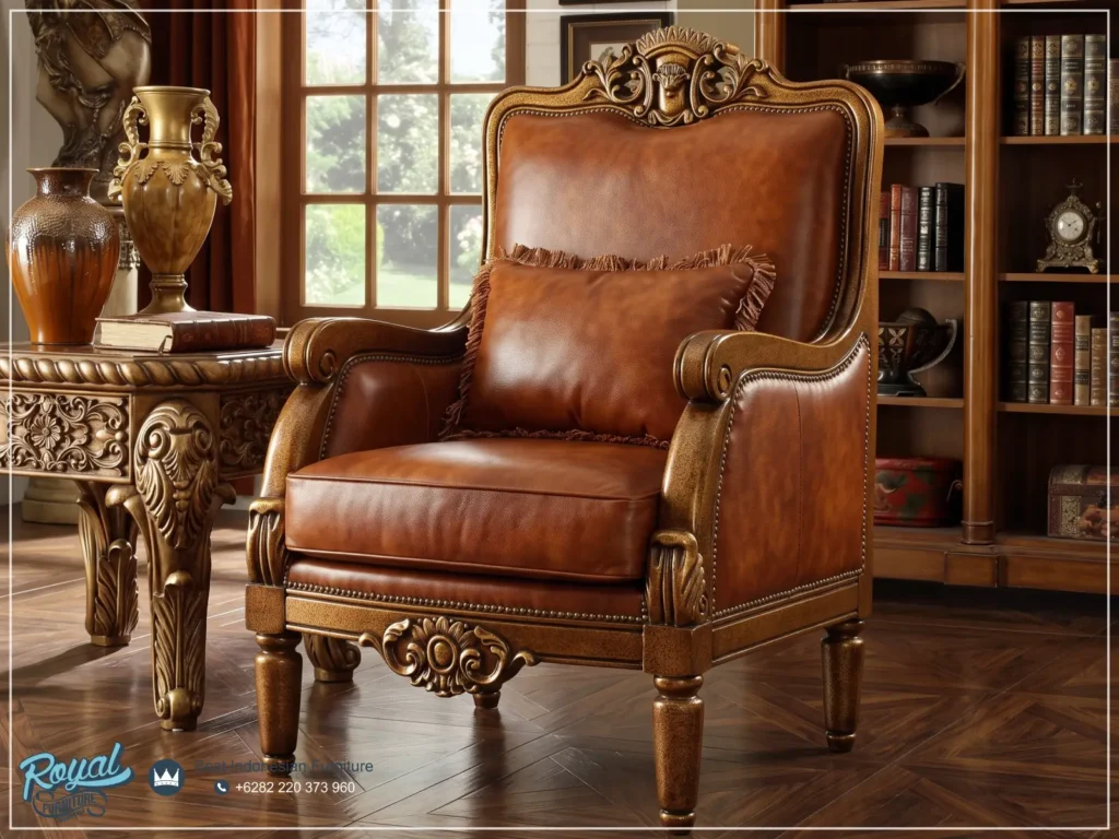 Sofa Kursi Kulit Mewah Jati Klasik