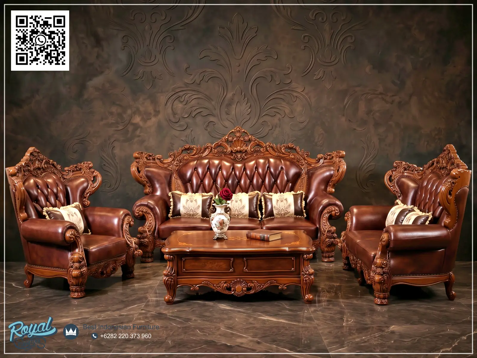 Sofa Tamu Kulit Asli Mewah Klasik Eropa