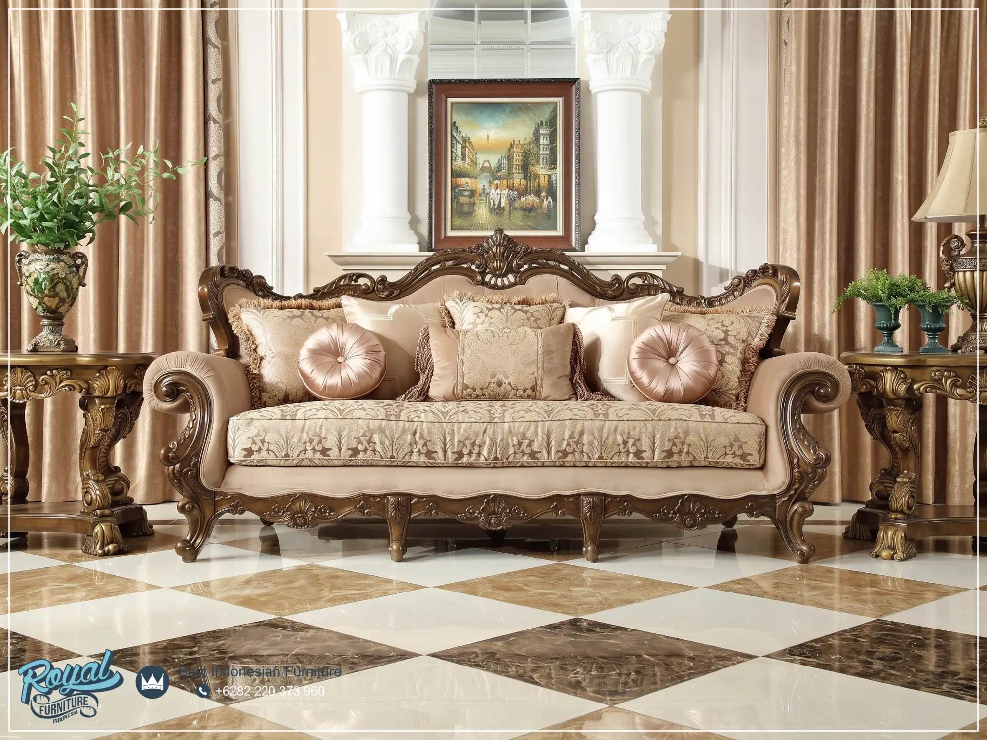 3 Seater Sofa Ruang Tamu Ukir Mewah - Mahakarya Kemewahan Klasik Living Room