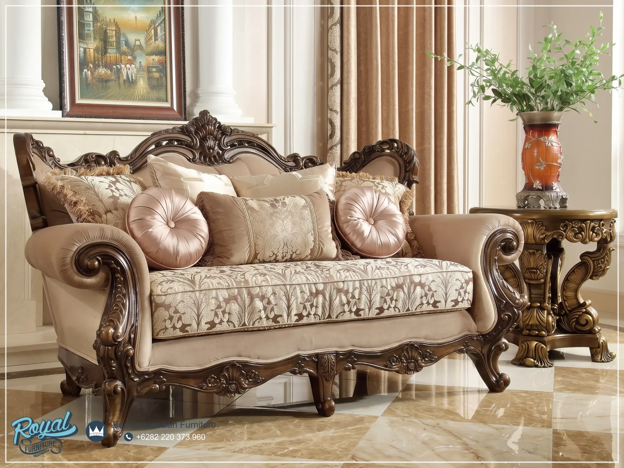 Bangku Sofa Ruang Tamu Ukir Mewah - Mahakarya Kemewahan Klasik Living Room