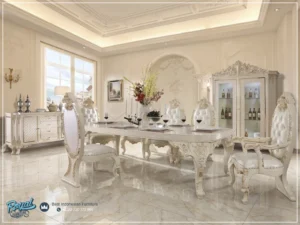 Dining Set Meja Makan Klasik Mewah Ukiran Jepara Royal Luxury Ivory Gold Terbaru