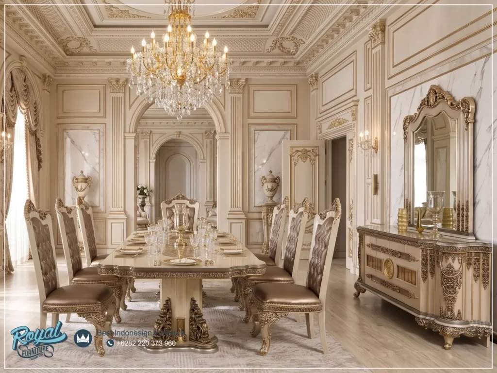 Furniture Set Meja Makan Klasik Eropa Ukiran Royal Jepara