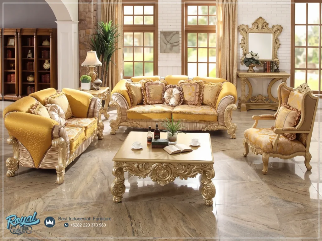 Interior Set Sofa Tamu Klasik Mewah Ukiran Baroque Gaya Eropa