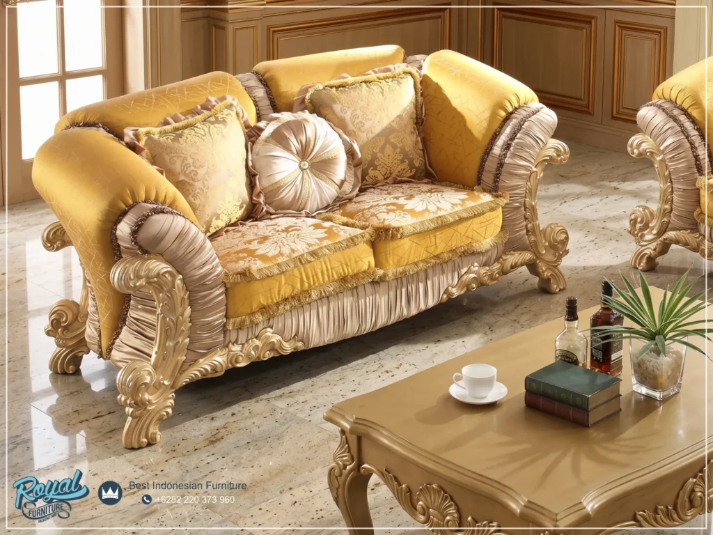 Sofa 2 Dudukan Klasik Mewah Ukiran Baroque Gaya Eropa